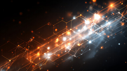 Aufkleber - An abstract digital design featuring glowing particles and hexagonal patterns on a dark background, symbolizing innovation and connectivity.