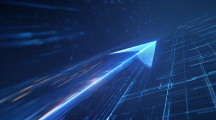 Aufkleber - Futuristic blue arrow gliding through digital lines, symbolizing progress, speed, and innovation in technology.
