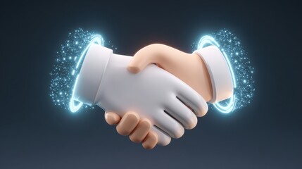 Poster - A digital handshake symbolizing partnership and collaboration, highlighted by glowing effects.