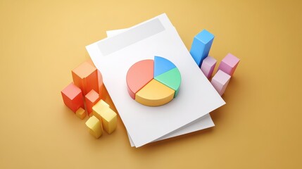 Aufkleber - Colorful charts and graphs on a yellow background, illustrating data analysis and business performance insights.
