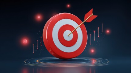 Aufkleber - 3D target symbol with an arrow, representing goals and achievements in a digital environment.