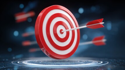 Poster - A dynamic target with arrows hitting the bullseye, symbolizing precision and achievement in a digital environment.