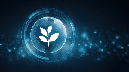 Aufkleber - Digital illustration of a plant symbol within a circular, tech-inspired design, emphasizing growth and innovation in a vibrant blue background.
