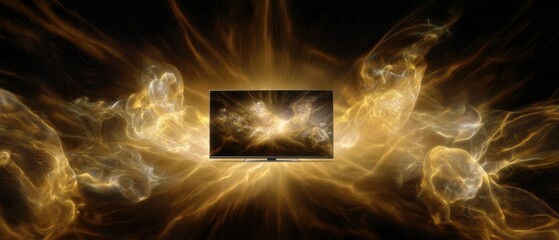 Poster - Modern smart television with crystalline design amid fiery abstract background