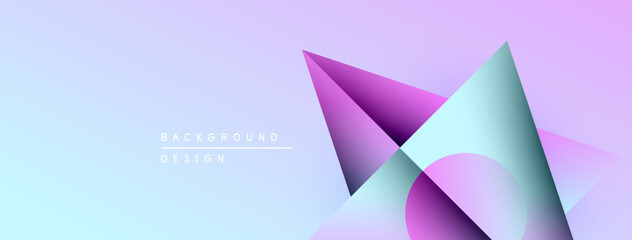 Leinwandbilder - Abstract geometric shapes overlap, creating vibrant purple, teal gradients. Background features subtle text design elements.