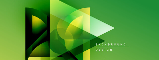 Leinwandbilder - Abstract geometric shapes overlap, creating dynamic green gradient background. Modern design elements suggest innovation, technology.