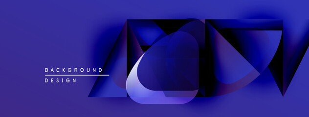 Fototapete - Abstract blue design features overlapping geometric shapes. Gradient shades create depth, modern aesthetic. Minimal text present.