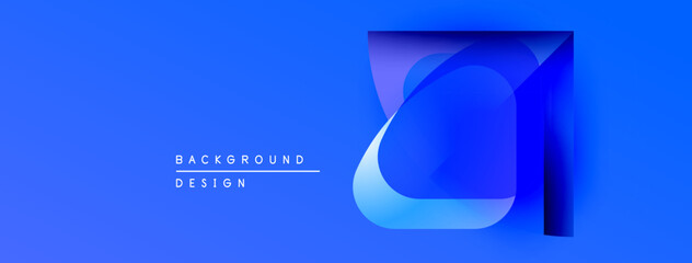 Poster - Abstract blue design features layered shapes, creating depth. Text reads background design. Modern, minimalist aesthetic.