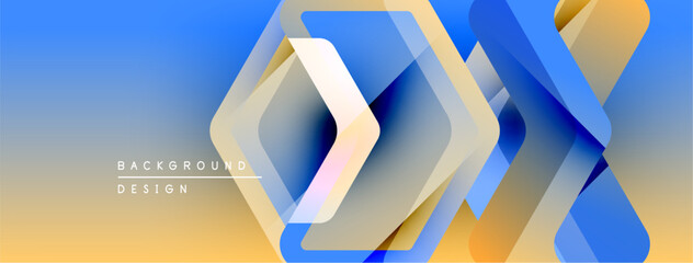 Poster - Abstract geometric design. Blue, gold gradients create dynamic layered shapes. Modern background suitable for digital projects.