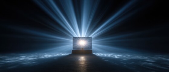 Poster - modern smart tv with central lighthouse display and radiant beams