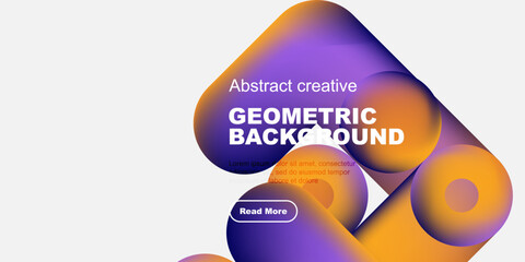 Fototapete - Abstract geometric background features vibrant purple, orange hues. Text details present, button visible. Minimalist design, clean aesthetic.