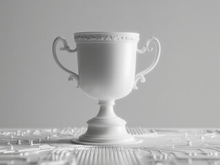 Poster - Futuristic monochrome trophy cup on computer chip architecture for innovation themes