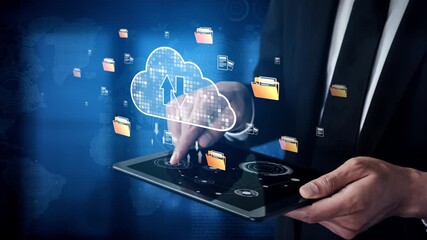 Poster - Cloud computing, cloud strategy, and cloud technology transforming digital infrastructure with scalable services, secure data storage, and cloud-based digital business solutions. Muxer
