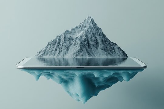 Digital mountain landscape displayed on a tablet device.
