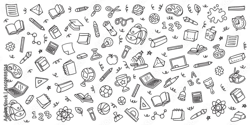 Set of back to school doodle element pattern background design Stock ...