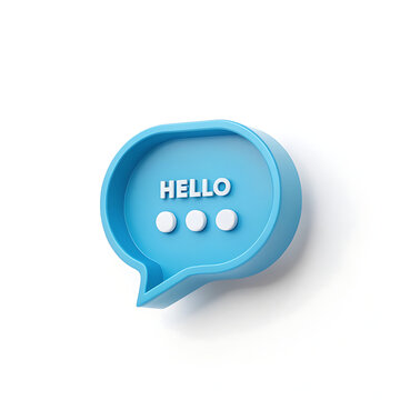 3D Rendered Blue Speech Bubble: Hello Message, Communication Concept, Digital Chat Icon, Online Conversation, Website Element, Graphic Design Resource 3D icon high quality resolution