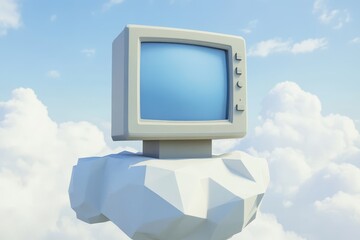 Fototapete - Retro computer monitor resting on a cloud.