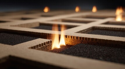 Poster - Beige material with intricate design and small fires.