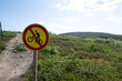 © Jidia - Cycling prohibited sign in fragile fell nature, Scandinavian nature.