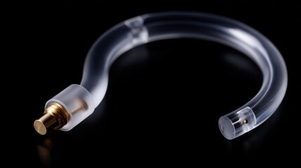 Poster - Transparent audio accessory component with gold accents.