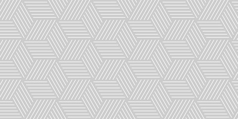 Fototapete - Seamless pattern Abstract geometric with stripes. White and gray ornament hexagonal design. Vector geometrical diagonal fabric waves seamless texture.	