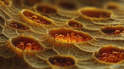 Poster - Intricate network of organic structures with glowing inclusions.