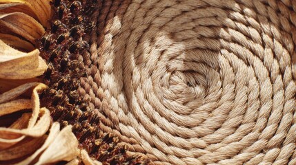 Poster - Close-up view of a sunflower seed head with coiled rope texture.