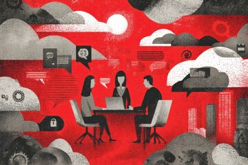 Poster - Business meeting concept illustrated with abstract design and shadowed figures