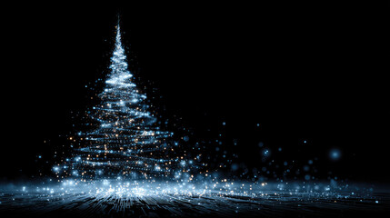 Wall Mural - blue glowing neon christmas tree in minimalist abstract design, elegant fir illustration with copy s