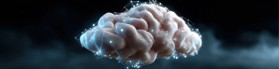 Poster - Futuristic neural cloud backup concept with human brain and digital storage elements