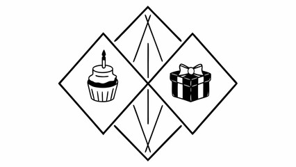 Aufkleber - Cupcake and gift box in diamond frame with intersecting lines forming a geometric design element created with generated ai