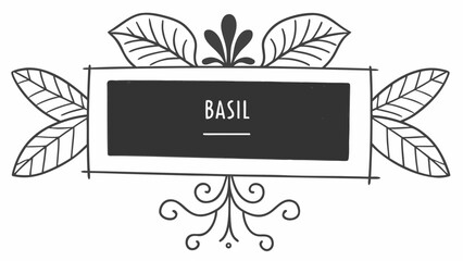 Aufkleber - Illustration of a basil label with leaves and decorative elements in black and white simple drawing style created with generated ai