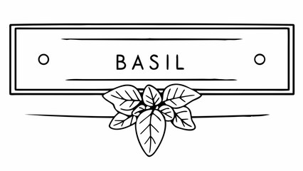Aufkleber - Illustration of a basil plant label with leaves and a rectangular frame with two circles on the sides created with generated ai