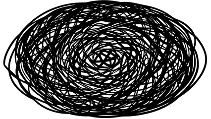 Poster - Oval shape filled with chaotic black lines creating a dense and abstract scribble design on white background created with generated ai