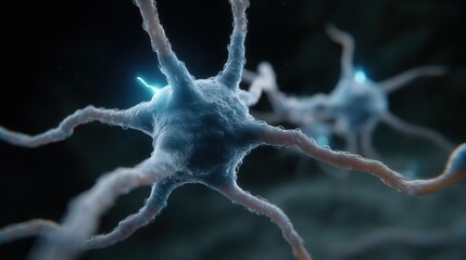 Poster - Glowing blue neuron synapse connections in neural network