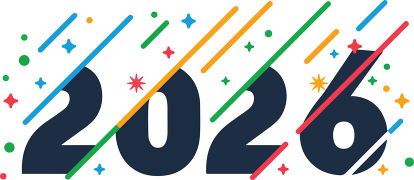Colorful 2026 New Year Number Design  PNG and Vector Illustration