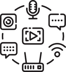 Poster - Connectivity and Communication Network Concept with Router Microphone Camera Video Chat and Wireless Icons in a Circular Arrangement Representing Modern Technology and Interconnectivity