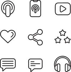 Poster - Collection of minimalist line icons representing podcast video social media communication and audio perfect for websites apps presentations and digital marketing materials clean and modern