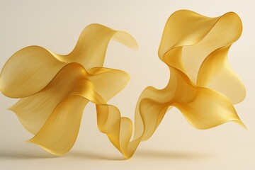 Poster - Abstract golden flowing shapes in dynamic motion on soft beige background in minimal light style, representing modern creative graphic concept.