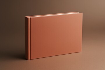 Poster - Horizontal blank orange hardcover book standing upright on brown background with soft light and clean composition for branding or mockup use.