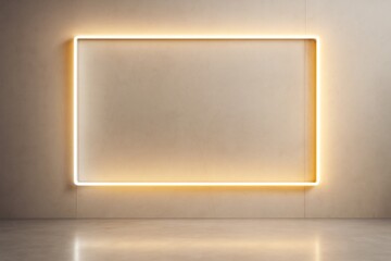 Poster - Glowing light frame on beige wall background with empty space for graphic design, branding, advertising, banner or poster template concept.