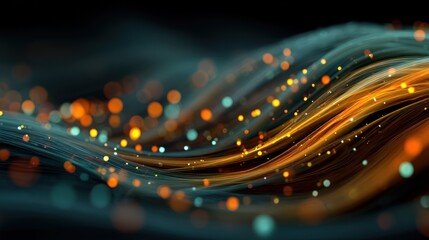 Fototapete - Abstract Digital Wave: Orange and Teal Lightscape