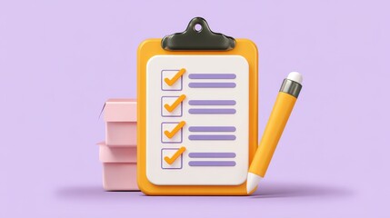 Poster - A clipboard with a checklist and a pencil, set against a pastel background, represents organization and productivity.