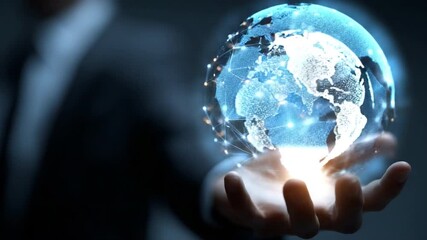 Aufkleber - Global Vision: A person tenderly cradles a shimmering, digital globe in their hand, representing the world's interconnectedness. Illuminating the future with technology and innovation. 