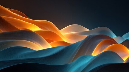 Fototapete - Abstract Waves of Azure and Amber: A Digital Landscape