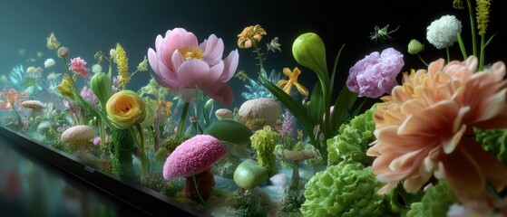 Poster - Futuristic smart tv displaying vibrant botanical garden imagery