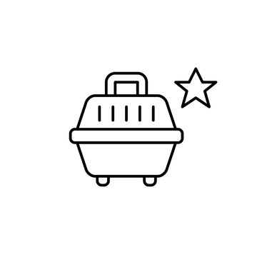 Pet carrier and star. Premium veterinary and travel services. Pixel perfect, editable stroke vector icon