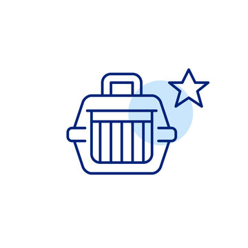 Pet carrier and star. Award-winning cats and dogs. Premium pet travel. Pixel perfect, editable stroke vector icon