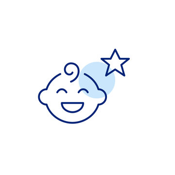 Baby boy face and star. Premium infant care, top-rated baby products. Pixel perfect, editable stroke vector icon
