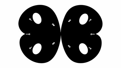 Poster - Black and white abstract design featuring mirrored shapes with small keyhole like cutouts arranged symmetrically